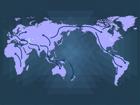 World map with early human migration routes