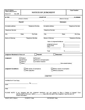 Fillable Online Eforms Alacourt Notice Of Judgment E Forms Fax Email