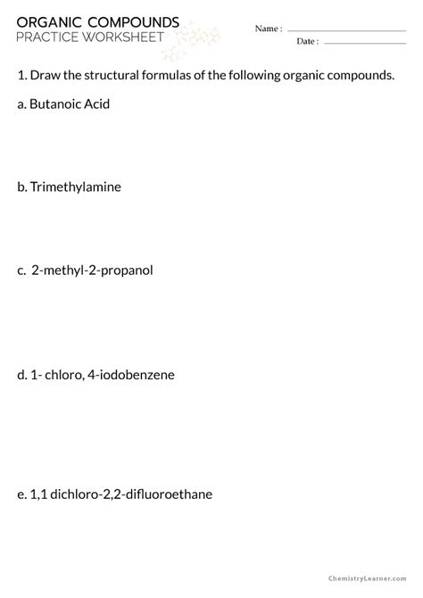 Free Printable Organic Compounds Worksheets