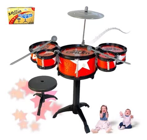 Mini Bateria Banquinho Instrumento Infantil Menino Presente Cor Laranja