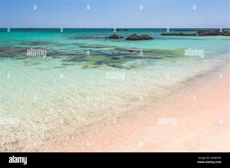 The Elafonissi Beach With Crystal Clear Water Lagoon In The Southwest