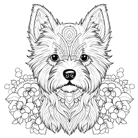 Un Dibujo De Un Perro Con Flores En El Medio Foto Premium