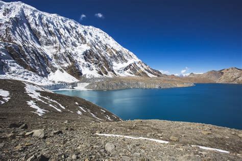 Tilicho Lake In Himalaya Mountains Nepal Annapurna Circuit Trek Stock