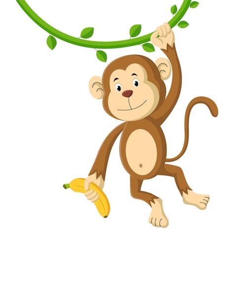 Premium Vector Cartoon Monkey Holding A Banana