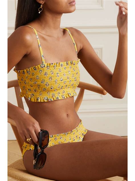 TORY BURCH Costa Shirred Floral Print Bikini Top NET A PORTER