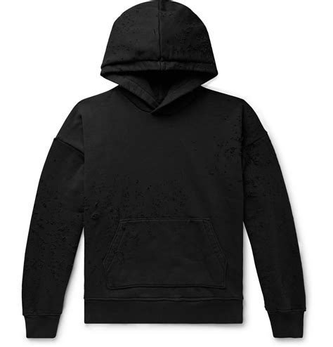 Amiri Distressed Loopback Cotton Jersey Hoodie Black Amiri