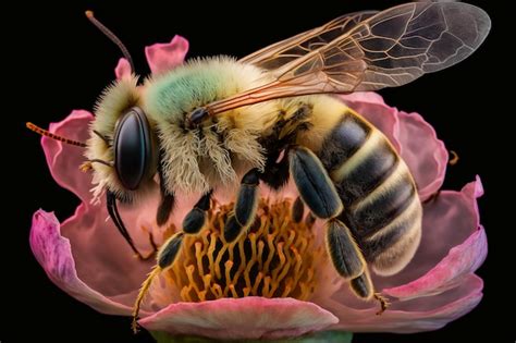 Premium AI Image Bee In Flower Professional Color Grading Soft Shadows