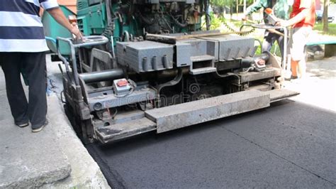 Asphalt Paving Machine People Paver Paving Machine Worker Leveling