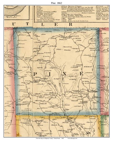 Pine Township Pennsylvania 1862 Old Town Map Custom Print Allegheny