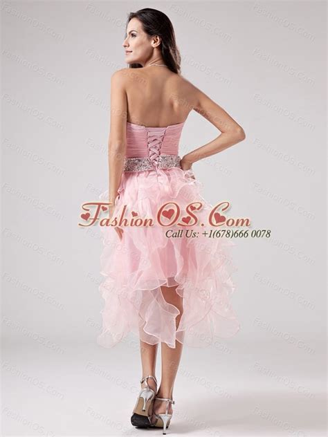 Lovely Baby Pink Prom Dress With Beaded Decorate And Ruch Sweetheart