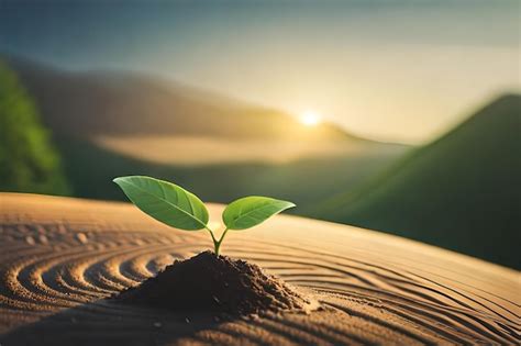 Uma Planta Crescendo Na Areia Ao P R Do Sol Foto Premium