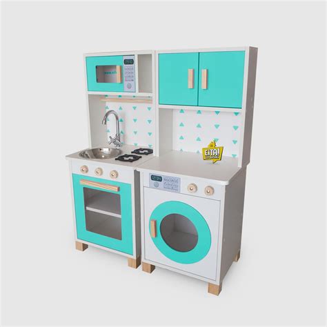 Kit Mini Cozinha Infantil e Máquina de Lavar Infantil Eita Casa