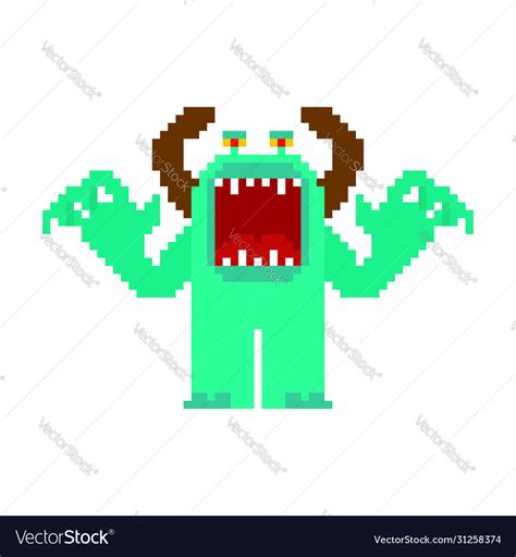 Angry Cartoon Monster Pixel Art With Open Mouth 8 Vector Image