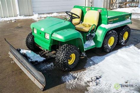 John Deere 6x4 Gator Gas Engine Hydraulic Dump Bed 72in Snow Plow Hour Meter Reads 2180 S