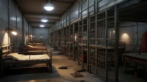 An Empty Prison Cell with a Bed and a Table Stock Photo - Image of ...