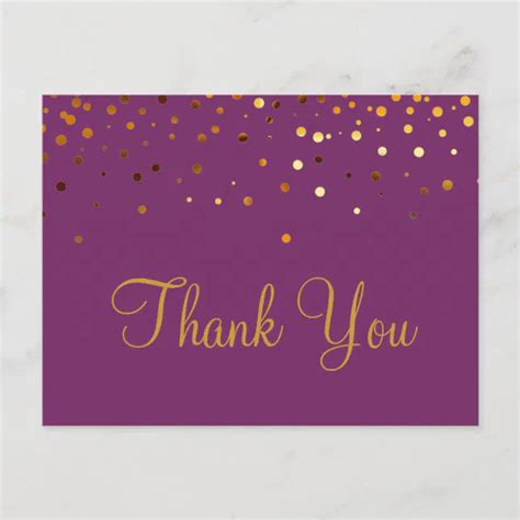 Trendy Inexpensiv Gold Glitter Purple Thank You Postcard Zazzle