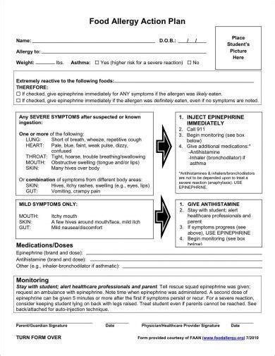 Allergy Action Plan 9 Examples Format Pdf