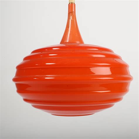 TAKLAMPA Orange Glas Plast 1960 Tal Belysning Lampor Taklampor