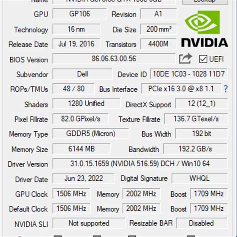 Used Dell Nvidia Gtx1060de Zd6012 Hf Gtx 1060 6gb Jawa