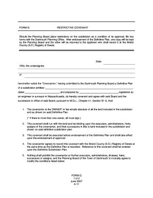 Fillable Online Town Dartmouth Ma Form G Restrictive Covenant Town Of