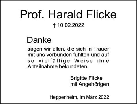 Traueranzeigen Von Harald Flicke Vrm Trauer De