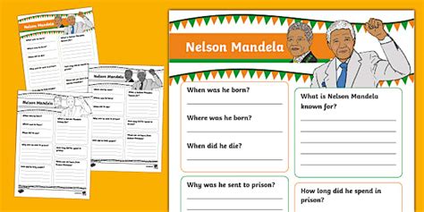 Nelson Mandela Fact File Template Nelson Mandela Twinkl