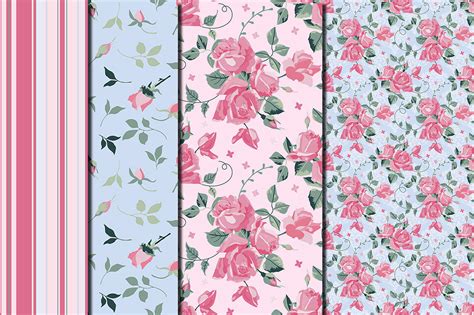 Shabby Chic Pink Roses Seamless Digital Paper Pack By Dolly Potterson