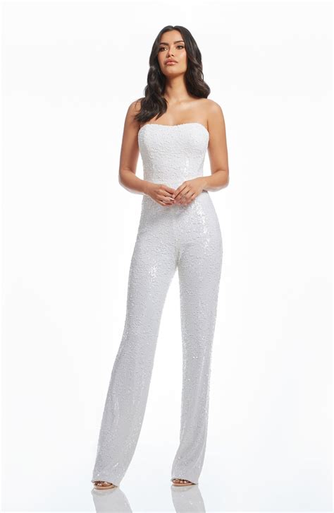 Dress The Population Andy White Sequin Jumpsuit Lyst