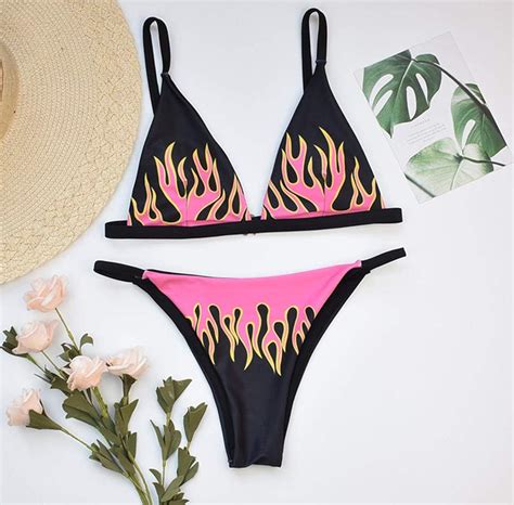 Charm4you Top Bikini Set Swimsuit For 2020 Sexy Flame Split Bikini