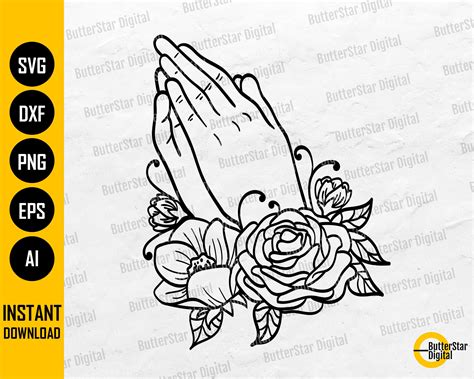 Floral Praying Hands With Rosary Svg Christian Svg Prayer Etsy