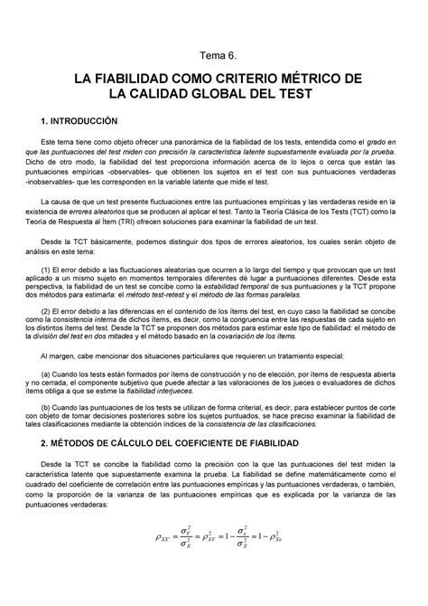 Tema 6 La Fiabilidad De Los Tests Tema 6 LA FIABILIDAD COMO CRITERIO