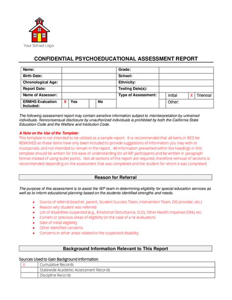 School Psychoeducational Assessment Report In Word And Pdf Formats