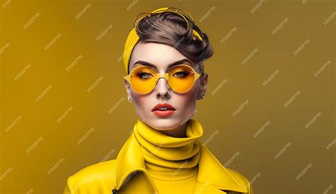 Premium Photo A Woman Wearing Yellow Sunglasses And A Yellow Jacket