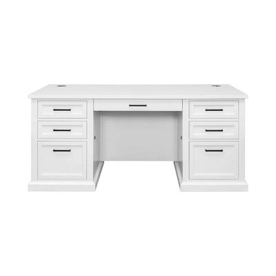 Modern Wood Double Pedestal Desk Fully Assembled White Finish Abby