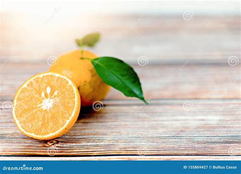 Orange Fruits With Leaf On Wooden Table Stock Image Image Of Nature