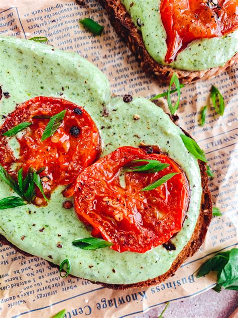 Pesto Whipped Ricotta Toast With Roasted Tomatoes Thecommunalfeast