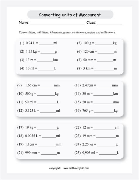 Volume Conversion Worksheet 4th Grade