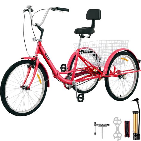 VEVOR Foldable Tricycle 24 inch Wheels,1-Speed Red Trike, 3 Wheels ...