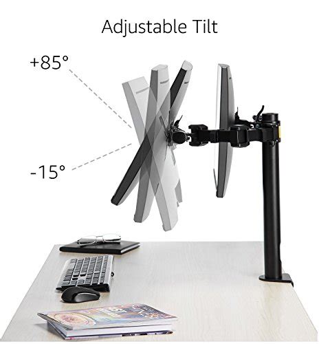 Amazon Basics Dual Monitor Stand - Height-Adjustable Arm Mount, Steel ...