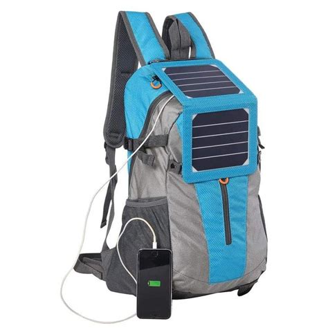 Solar Panel Backpack 35L With Power Bank 6 5W Color Teal Blue Solar