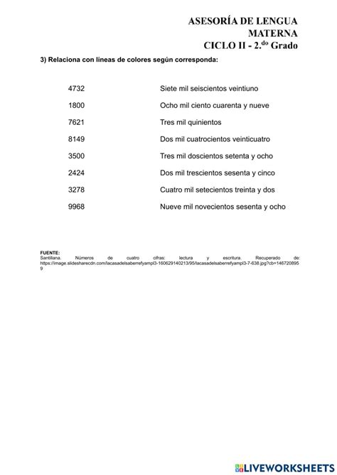 Escritura De Números Activity For Matemáticas