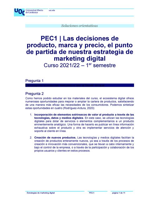 Solución PEC 1Estrategias de marketing digital Castellano Soluciones