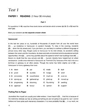 Exam C Full Reading And Use Of English Studocu