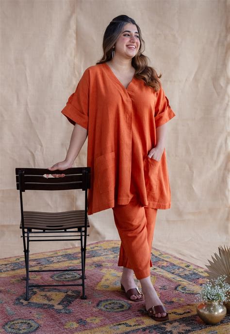 Indian Ethnic Womens Tieco Dyeverse Rush Orange Kala Cotton Co Ords