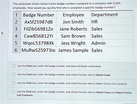 The Worksheet Shown Below Tracks Badge Numbers Assigned To A Company