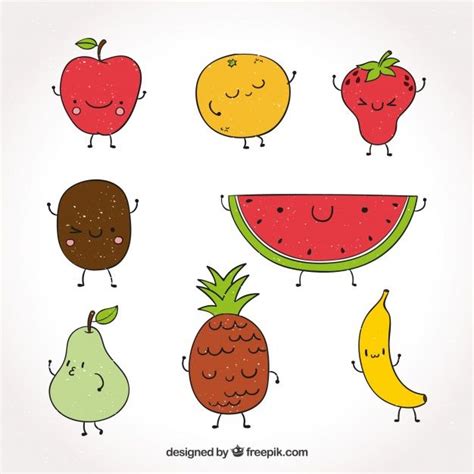 Assortment Of Hand Drawn Fruit Characters Free Vector Vector Free