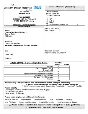 Fillable Online Gp Westernsussexhospitals Nhs TIA Source Of Referral