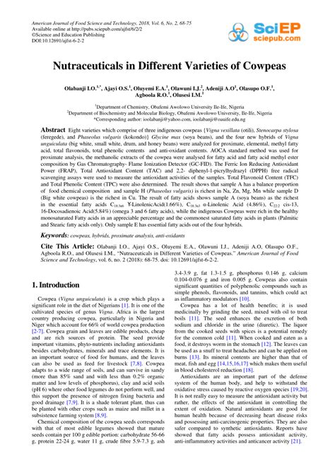 (PDF) Nutraceuticals in Different Varieties of Cowpeas