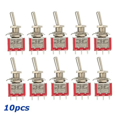 10pcs Red Toggle Switch DPDT On Off On 6 PINs 3 Position 5A 120Vac 2A