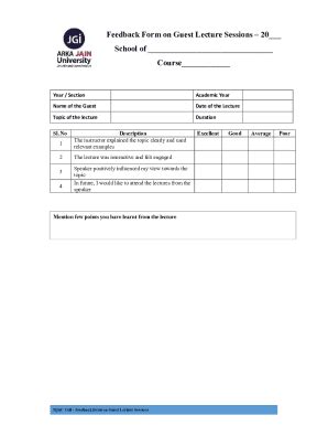 Fillable Online Feedback Form On Guest Lecture Sessions School Of